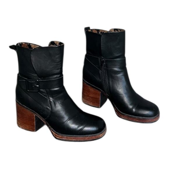 KORKS The Marci bootie 6.5 black stacked heel round toe platform buckle strap - Picture 11 of 14